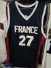 Echte foto's Wereldbeker Team Frankrijk Basketbalshirt Frank Ntilikina 27 Evan Fournier Aangepaste truien Elke maatnaam