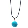 Platte ronde reiki stenen turquoise roze quartz charms hanger ketting voor vrouwen mannen cadeau-accessoires