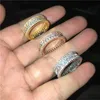 Vecalon 3 cores anel de dedo artesanal 925 esterlina prata diamante festa de casamento anéis de banda para mulheres homens jóias