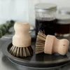 Kitchen Sisal Palm Brush Round Handle Bamboo Wooden Cleaning Scrubbers for Washing Cast Iron Pan Pot3477704