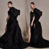 Newest Black Ashi Studio A Line Prom Dress Strapless Sleeveless Applique Satin Split Party Dress Sweep Train robes de soirée