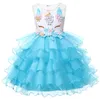 Kids designer kleding meisjes Mouwloze Eenhoorn Ruche Kralen Bloemen Mesh Kant Tule Tutu Jurken Prinses Cosplay Bloem Feestjurk BY0798