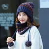 New Winter Women Pompom Hat And Scarf Set Girls Plus Velvet Warm Beanie Cap Female Winter Casual Thick Knitted Hats 2 Pieces Set4960387