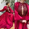 2020 Red Evening Dresses With Detachable Skirt Long Sleeve Mermaid Prom Dress Sweep Train Custom Made Special Robes De Soirée