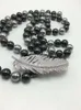 Hot sale 12mm black gray white gradient shell pearl feather clasp long sweater chain necklace long 90cm