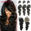 Glamorous Brazilian Hair Weaves with Top Lace Closure 4Pcs/Lot Brazilian Loose Wave Hair Closure with Human Hair Weave Bundles