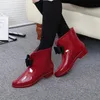 2022 Women Rain Boots galoshes south Korean style with flower bowknot antiskid low short Wellington water shoes rubber shoes add v5327621