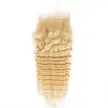 Malaisien 10a 613 # Couleur Ferme en dentelle profonde de profondeur 4x4 taille blonde en gros fermetures de cheveux vierges 10-22 pouces bouclées