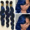 Ombre Blue Hair Adensions Двухцветные черные и синие девственные пакеты утечка