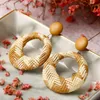 Handgemaakte Geometrische Rotan Weave Kroonluchter Oorbellen voor Vrouwen Houten Stro Ronde Vierkante Drop Dangle Earring Party Gifts