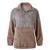 Women Pocket Fleece Hoodie 4 Colors Patchwork Zip Fur Winter Sweatshirt Pullovers Turtleneck Zipper Sherpa Tops LJJO7201