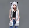 Cartoon Animal Head Hat Gloves Fur Scarf Hood Hat Multi Function Cap pocket winter warm hats