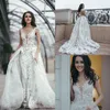 2020 luksusowe suknie ślubne syrena z odpinaną spódnicą 3D kwiatowy aplikacje Sheer Jewel Neck Robe de Mariée Plus Size Sukienka ślubna panna młoda