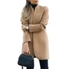 2020 Ny plusstorlek Kvinnor Woolen Coat Office Lady Höst Solid Färg Stativ Krage Woolen Long Coat Cardigan för Damkläder1