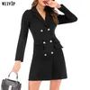 New Autumn Winter Blazer Women Jacket Women's Double Breasted Long Office Lady Elegant Solid Blazer Dress Spring Coat 9592