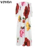 VONDA 2019 été plage robe bohème femmes sexy hors de l'épaule imprimé floral maxi robes longues vacances plus la taille robes 5XL MX200319