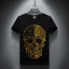 Projektant mody Summer Top Mens Skulls Dhinestones T koszule modalne bawełniane szkieletowe koszulę z krótkim rękawem