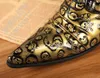 Nieuwe 2019 Handmake Hoge Kwaliteit Zapatos Hombre Mannen Lederen Schoenen Formele Jurk Schoenen Mannen Goud / Zwart Schedel Business Schoenen Mannen, Big Size 45 46!
