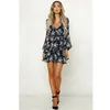 Robes décontractées Femmes Boho Floral Mousseline de soie à manches longues Wrap Summer Party Soirée V-Col Plage Courte Mini Robe Sundress S-XL Femelle244D