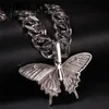 Iced Out Tier großer Schmetterling Anhänger Halskette Silber blau plattiert Herren Hip Hop Bling Schmuck Geschenk Großhandel