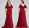 Robes de soirée rouge foncé grande taille avec manches courtes col en V plis en mousseline de soie robes de soirée formelles robes de soirée mère de la mariée robes spéciales