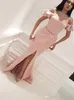 Arabic Light Pink Mermaid Prom Dresses Long 2019 Off Shoulder Front Split Bubble-Sleeves Floor Length Formal Evening Dress ogstuff