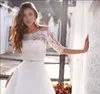 2019 Off Shoulder Romantic Lace Wedding Dresses with Half Sleeves Two Pieces A-line Beaded Sash Garden robes de mariée Bridal Gowns