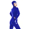 PVC Wet Look Hooded Catsuit Kvinnor Sexig Långärmad Jumpsuit Zipper Open Crotch Clubwear Fancy Catwoman Cosplay Bodycon Bodysuit