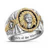 6Pcs lotsHip Hop Two-tone Men Band Rings Buffalo Nickel Honoring The American West Ethnic Style Jewelry Mens Ring Size 7-12307S