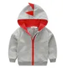 Dinosaure Enfants Hoodies INS Zipper Bébé Garçon Manteaux Enfants En Plein Air Sport À Capuche Vestes Mignon Enfants Tenues Gris Noir En Option DHW2268