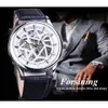 Forsining 2021 Royal Luxury Design Mens Silver Gear Movement Transparent Star Surface Open Work Squelette Mécanique MECTION187O