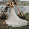 Sexy Backless Bohemia Long Sleeve Wedding Dresses V-neck Beach Bridal Gown Boho Lace Appliqued Ruched Tulle Sweep Train Vestidos De Novia