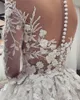 2020 Nova Árabe do casamento do vintage Vestidos Trem da capela Lace Floral 3D apliques de renda Tulle Jardim vestido de casamento mangas compridas sexy vestido da noiva