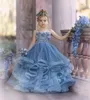 Amazing Tiered Beaded Ball Gown Flower Girl Dresses Appliqued For Wedding Pageant Gowns Tulle Golv Längd Ruffled First Communion Dress