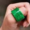 Anéis de cluster 100% real verde jade oco esculpido marca anel pedras para homens jóias esmeralda jadeite certificado11756