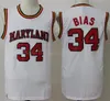 Spor Hayranları Yüksek Kalite İçin NCAA Kolej 1985 Maryland Terps 34 Len Bias Jersey Men Üniversitesi Kırmızı Sarı Beyaz Basketbol Üniforma