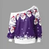 Kvinnor Casual Ugly Sweater Jultröja Santa Claus Tryckt Loose Sexig Snowflake Pullover Höst Vinter Julklapp