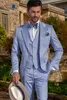 ライトブルー新郎Tuxedos Notch Lapel新郎の結婚式タキシードファッション男性正式なビジネスプロナーディナー3ピーススーツ（ジャケット+パンツ+ネクタイ+ベスト）28