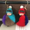 20st söta sovande baby docka keychain faux pompom kanin päls boll plysch nyckelkedja nyckelring kvinnor nyckel hållare väska hängande leksak