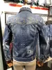 Mens fashion boutique jackets letter trend washed DD2 denim jacket student couple with the same paragraph C18