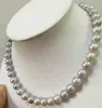 Dubbelstr￤ngar 10-11mm South Sea Round Silver Grey Pearl Necklace 18 Inch 14K Gold Clasp