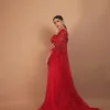 2020 Árabe aso ebi vermelho luxuoso lantejoulas de miçangas noturnas de uma linha de baile A-line Vestidos de festa formal sexy Segunda recepção ZJ432