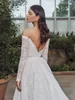 Plus Size A Line Wedding Dress Off Shoulder Long Sleeve Appliques Beads Lace Wedding Dresses Floor Length Bridal Gowns