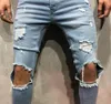 Designer KNEE HOLES Designer Homens Jeans Calças Compridas Azul Cinza Preto Slim Fit Ripped Motociclista Jeans