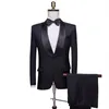 Customize Shawl Lapel Handsome Black Groom Tuxedos Groomsmen Best Man Suit Mens Wedding Suits Bridegroom (Jacket+Pants+Bow Tie)