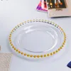 21cm round wedding clear golden glass beaded charger pates glass plate for wedding table decoration EEA5236898790