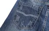 Moda Dark Blue Distressed Regular Męskie Dżinsy Przycisk Moda Fly Proste Designer Spodnie Nastolatek Dorywczo Dżinsy Luksusowe