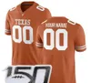 Anpassad Texas Longhorns 2020 Fotboll Någon namnnummer Orange Vit 11 Ehlinger 7 Sterns 9 Collin Johnson Young Sugar Bowl NCAA 150th Jersey