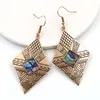 Böhmen Vintage Rhombus Drop Earrings För Kvinnor Punk Antik Guld Silver Färg Tibet Silver Geometri Hang Dangle Earring Kvinna Smycken Gåvor