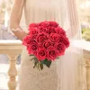 Dekoratif Çiçekler Çelenk Yapay Ipek Gül Çiçekler-12 Adet Kırmızı Güller Sahte Gerçek Basın Gelin Düğün Buketi Ev Dekorasyon Için